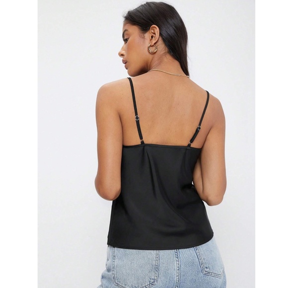 Black Glamorous Cowl Neck Spaghetti Straps Camisole Top Cami, Draped - Picture 4 of 10